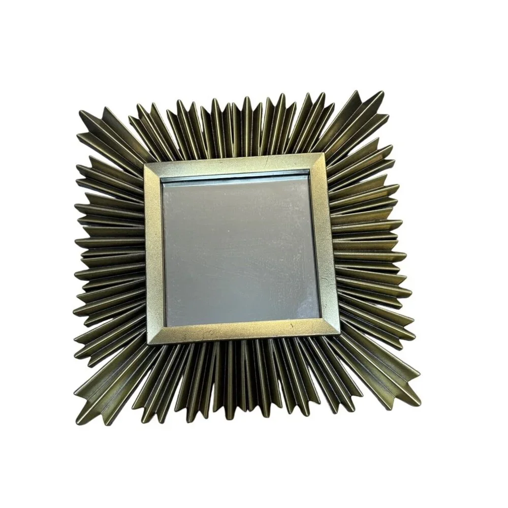 MCM Atomic Style Decorative Mirrors Set of 2 Sun Starburst Brushed Gold Tone 10